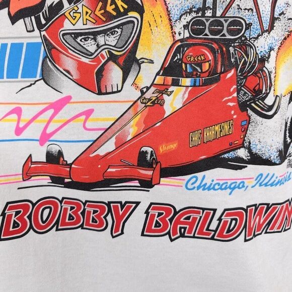 Vintage Chris Karamesines T Shirt Mens Size Medium White 90s Bobby Baldwin Drag - Picture 3 of 8